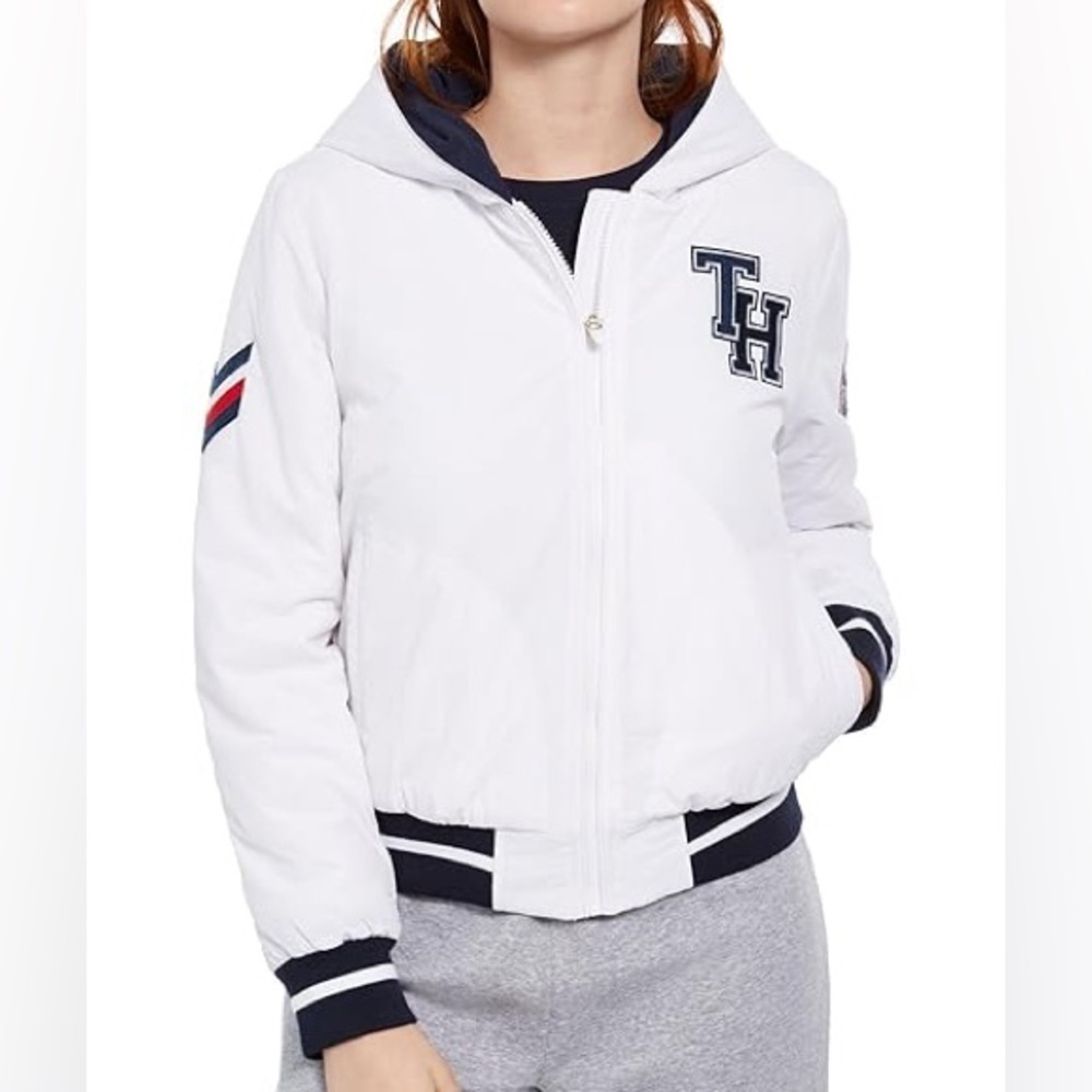 Tommy Hilfiger Ivory Split Hood Varsity Jacket